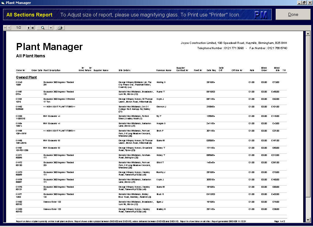 Plant Manager reporting screenshot