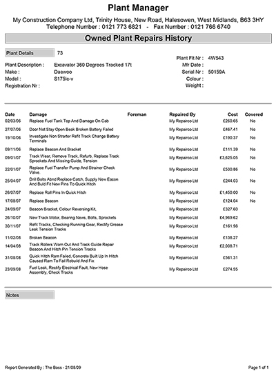 Plant Manager Plant Maintenance Report