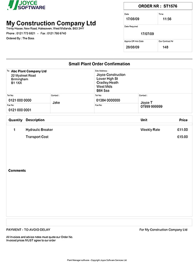 Plant Manager Plant Order Report