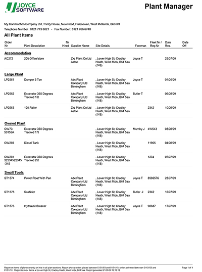 Plant Manager Plant Location Report