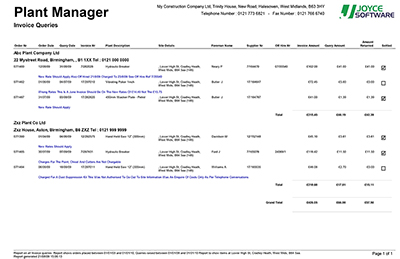 Plant Manager Invoice Query Report