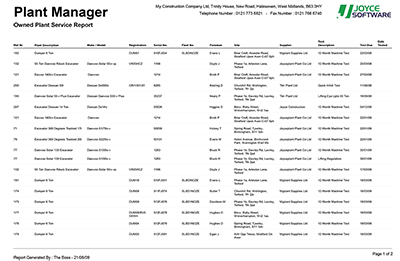 Plant Manager Service Schedule Report